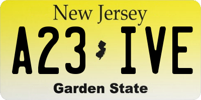 NJ license plate A23IVE