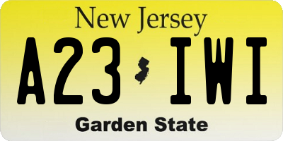 NJ license plate A23IWI