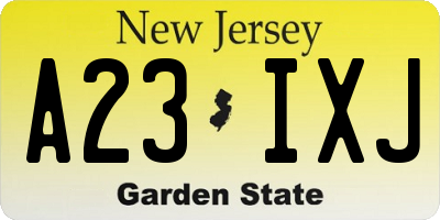 NJ license plate A23IXJ