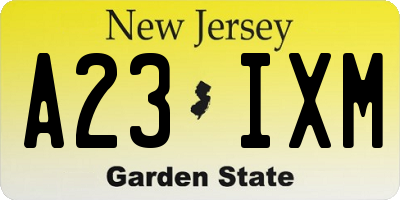 NJ license plate A23IXM