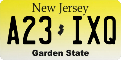 NJ license plate A23IXQ