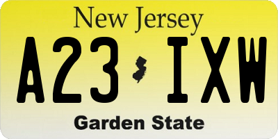 NJ license plate A23IXW