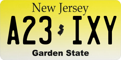 NJ license plate A23IXY
