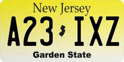 NJ license plate A23IXZ