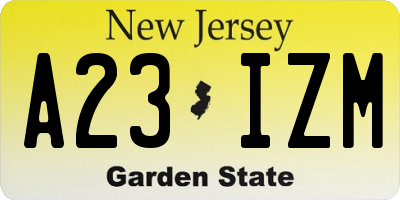 NJ license plate A23IZM