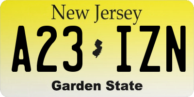 NJ license plate A23IZN