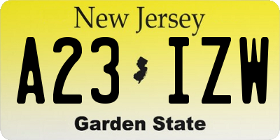 NJ license plate A23IZW