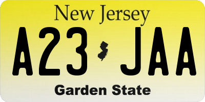 NJ license plate A23JAA
