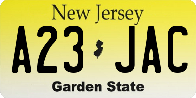 NJ license plate A23JAC