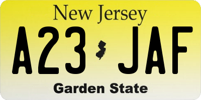 NJ license plate A23JAF