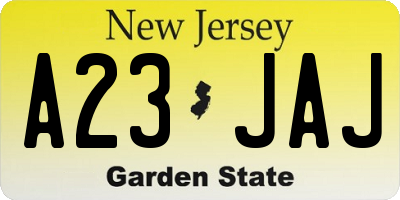 NJ license plate A23JAJ