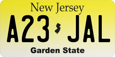 NJ license plate A23JAL