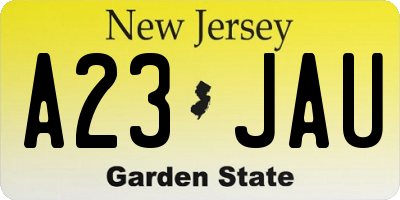 NJ license plate A23JAU
