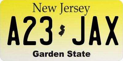 NJ license plate A23JAX