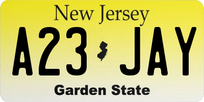 NJ license plate A23JAY