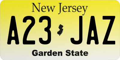 NJ license plate A23JAZ