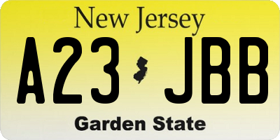 NJ license plate A23JBB
