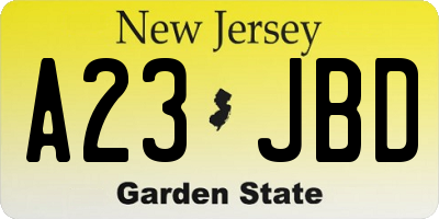 NJ license plate A23JBD