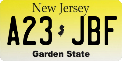NJ license plate A23JBF