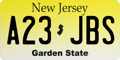 NJ license plate A23JBS