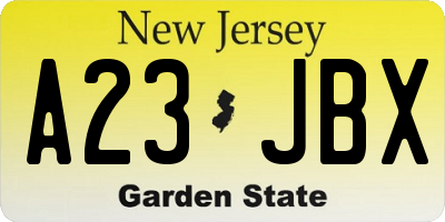 NJ license plate A23JBX