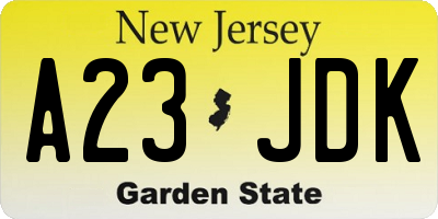 NJ license plate A23JDK