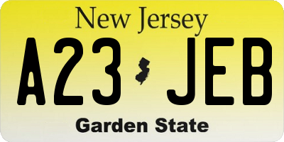 NJ license plate A23JEB