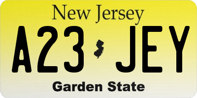 NJ license plate A23JEY
