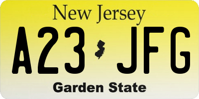 NJ license plate A23JFG