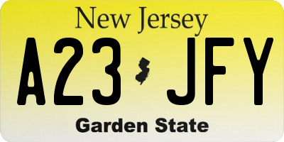 NJ license plate A23JFY