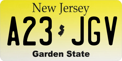 NJ license plate A23JGV