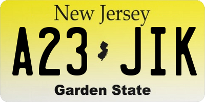 NJ license plate A23JIK