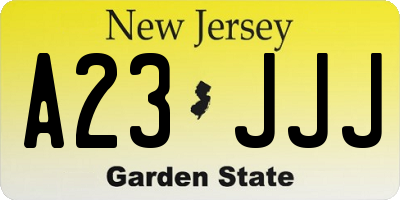 NJ license plate A23JJJ