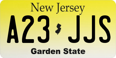 NJ license plate A23JJS