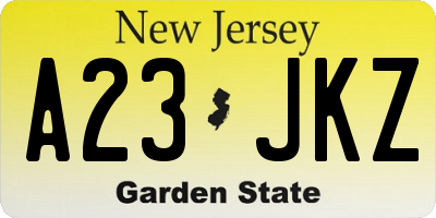 NJ license plate A23JKZ