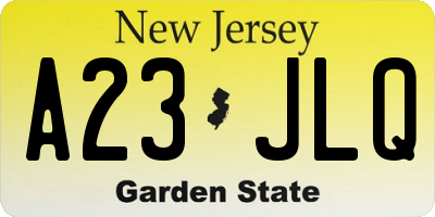 NJ license plate A23JLQ