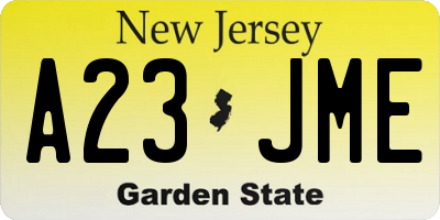 NJ license plate A23JME