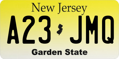 NJ license plate A23JMQ