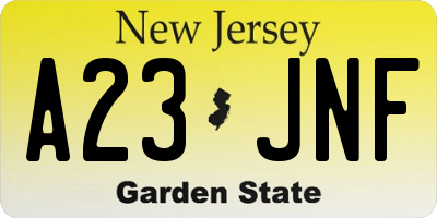 NJ license plate A23JNF