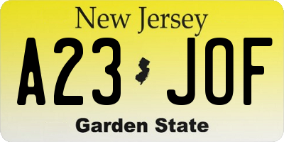 NJ license plate A23JOF