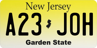 NJ license plate A23JOH