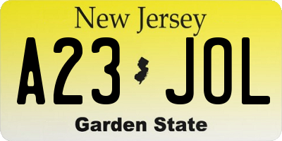 NJ license plate A23JOL