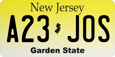 NJ license plate A23JOS