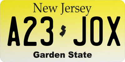NJ license plate A23JOX
