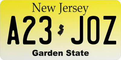 NJ license plate A23JOZ