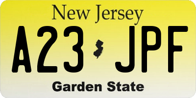 NJ license plate A23JPF
