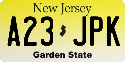 NJ license plate A23JPK