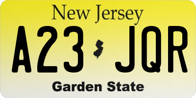 NJ license plate A23JQR