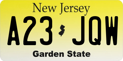 NJ license plate A23JQW
