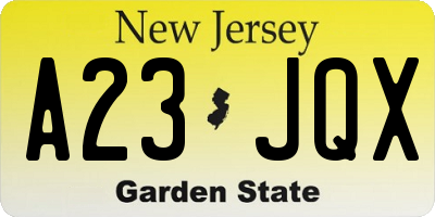 NJ license plate A23JQX